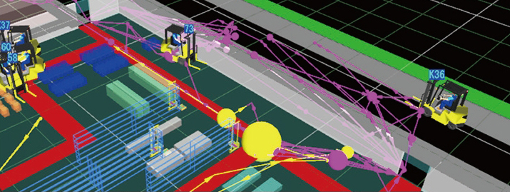 フォークリフトの車両位置や導線、滞留箇所などをリアルタイムに「見える化」